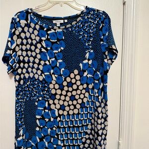 Chico's Black, Blue & Cream Short-Sleeve Patterned Top